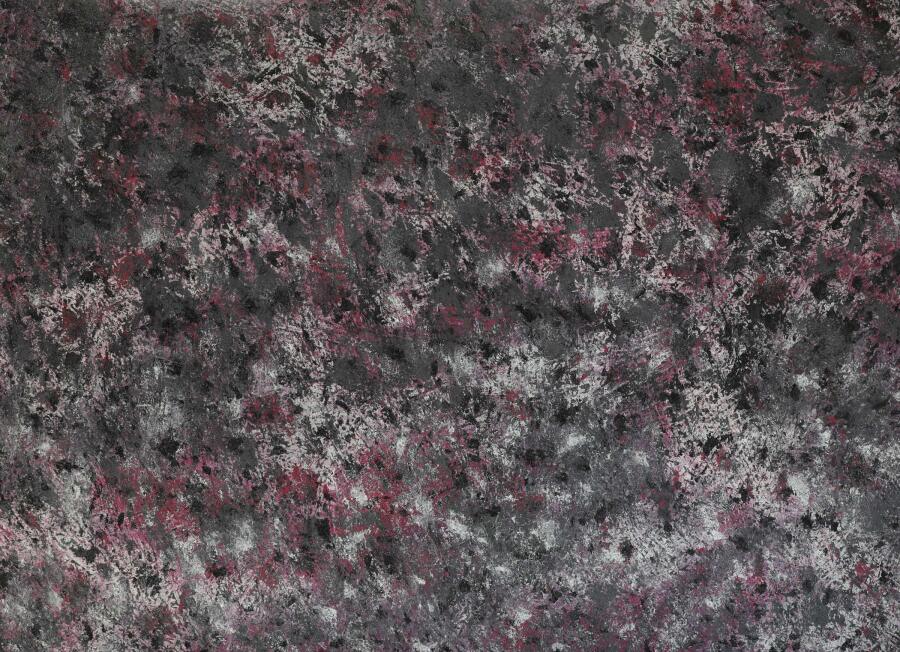 Dark charcoal field flecked with rose and white, the marks scattered evenly across the whole panel.